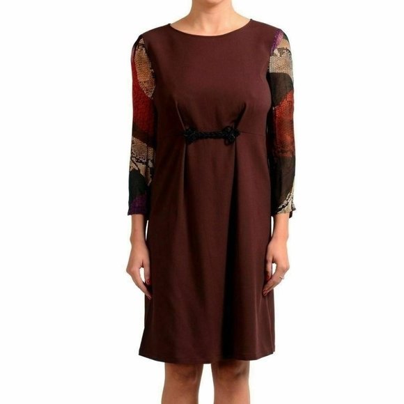 Just Cavalli Women's Brown 3/4 Sleeve Sheath Dress US S IT 40